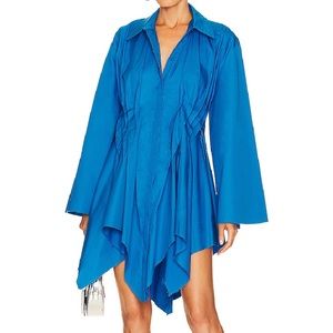 L'Academie Electric Blue Asymmetric Ruffle Shirt Dress
